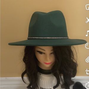 Madrag felt Panama hat forest green silver rhinestone belt new